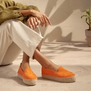 Manebi Suede Double Sole Espadrilles in Island Peach Orange EU 40 / US 10